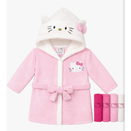 Hello Kitty Baby Girls Bathrobe Hooded Size 0-9 Months – Soft Absorbent After Shower Bath Robe for Newborn Infant, Pink