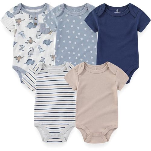 Newborn Baby Unisex Cotton One-Piece Bodysuits 5-Pack Short Sleeve Soft Baby Gift Clothes for Boys Girls