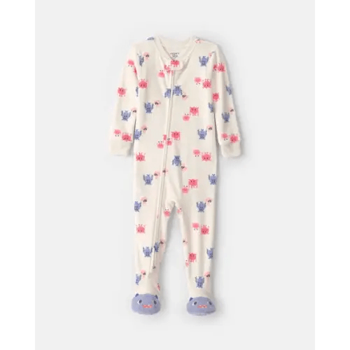 Baby Girl 1-Piece Monster 2-Way Zip DreamPlush Snug Fit Footed Pajama - Cream | Carter's