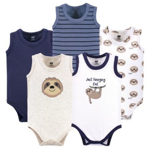 Hudson Baby Basics Infant Baby Sleeveless Baby Bodysuits 5-Pack, Lazy Sloth, 3-6 Months