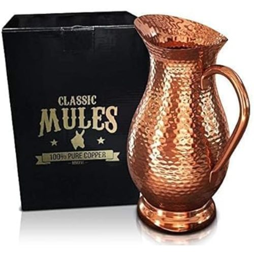 Pure Copper Pitcher - 70 fl oz, Hand Made Water Jug for Drinking | 100% Heavy Duty Copper, No Inner Liner | Ayurveda Health Benefits