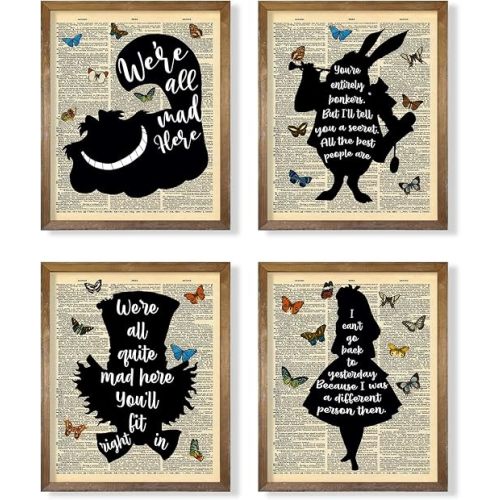 Alice in Wonderland Wall Art Decor - Cheshire Cat Mad Hatter White Rabbit - Alice Inspirational Saying Quote Poster Print - Motivational Wall Art for Alice Fans - Affirmation Gift for Women Teen Girl