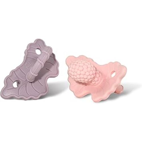 RaZbaby RaZberry Silicone Teether Pacifier – Teething Relief for Infants, Food-Grade, Hands & BPA Free, Natural Berrybumps Fruit Texture for Sensory Development, Freezable, 2-Pack - Lavender & Pink