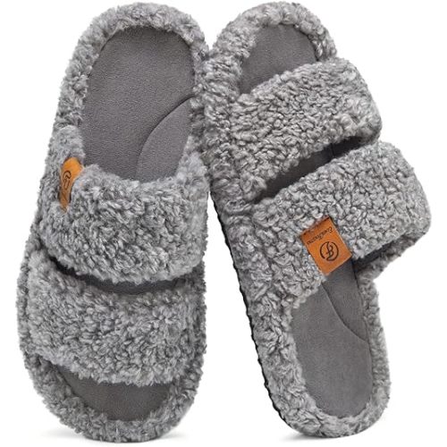 EverFoams Womens Fuzzy Open-toe Slippers Soft Comfy Memory Foam Indoor House Shoes