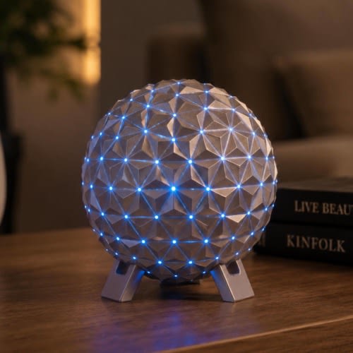 Spaceship Earth Night Light | EPCOT Sphere Lamp | 3D Printed Theme Park Decor | Color Changing Light