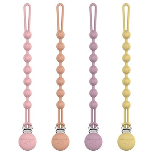 Cuddle Campus Silicone Pacifier Clip Holder with One Piece Design,Soft Flexible Binky Clips with Texture for Baby Boy and Girl Pack of 4 (6m+)