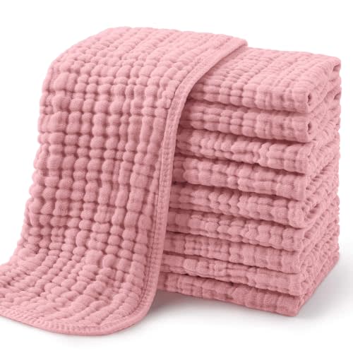Yoofoss Muslin Burp Cloths for Baby 10 Pack 100% Cotton Baby Washcloths for Boys Girls Large 20''X10'' Super Soft and Absorbent Bean Paste