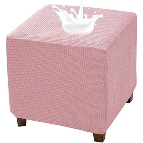 Waterproof Ottoman Cover Square Storage Ottoman Slipcovers Jacquard Stretch Footrest Foot Stool Cover Square Folding Storage Stool Protector with Elastic Band S Pink