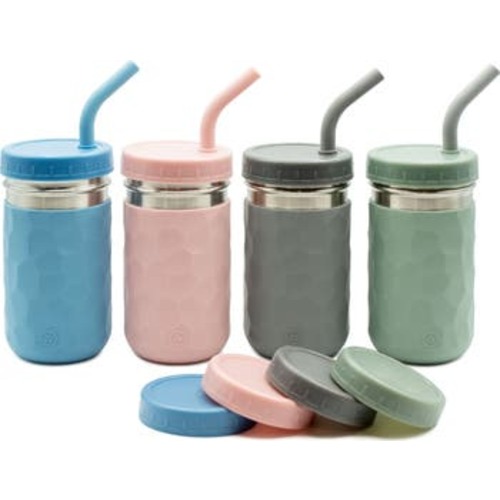 2-in-1 Drinking Cups for Kids, Durable Stainless Steel Tumblers, Set of 4