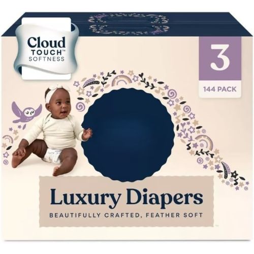 Milliy-Moon Luxury Diapers, Size 3, 144 Pack, Cloud Touch Softness, 12 Hour Absorbency, Feather Soft