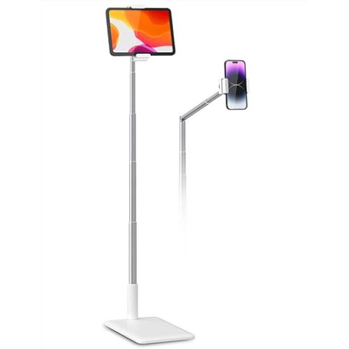 Viozon Tablet Floor Stand-Flexible Long Arm Tablet&Phone Holder,360° Angle Adjustable, Aluminum Alloy, Bedside,Sofaside,Table,Desk,Compatible with iPad,Kindle, iPhone 16 15 Plus/Pro Max (3.5''-11'')