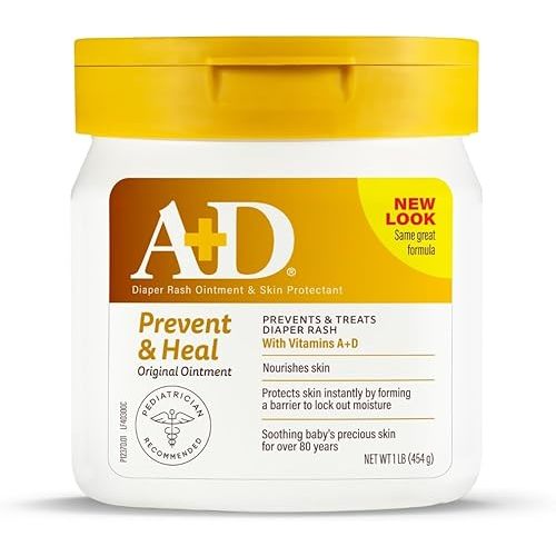 A+D Original Diaper Rash Ointment, Prevents & Protects Diaper Rash, Moisturizes & Heals Dry Skin With Vitamins A&D, 16oz Jar