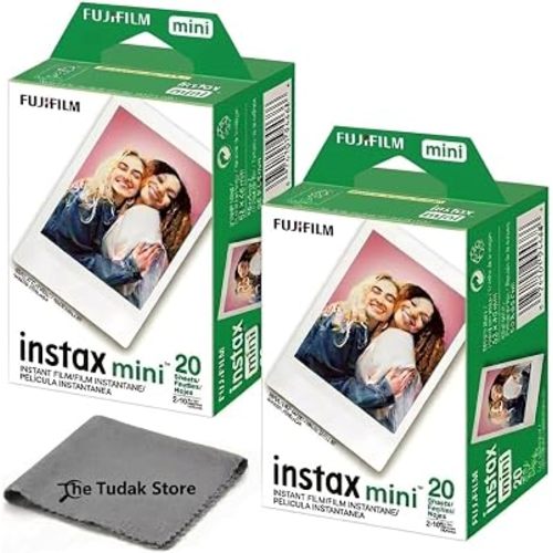 Fujifilm Instax Mini Instant Film, 40 Sheets – White Daylight ISO 800 for Instax Mini 13, 12, 11, 41 Cameras –Bundeld with The Tudak Store Microfiber Cleaning Cloth
