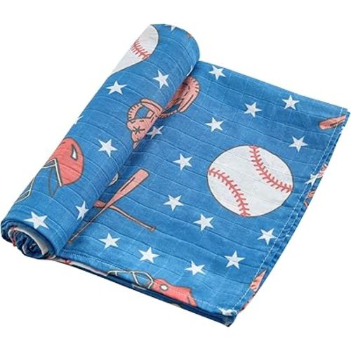 Muslin Swaddle Blankets for Newborn, Large 47"x47" Soft Breathable Bamboo Cotton Baby Blanket, Lightweight Receiving Blanket for Boys and Girls, Baseball Night
