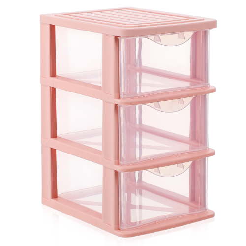TOYMYTOY 1Set Drawer Organizer Box Pink Plastic for Storage Containers with Three Drawers and Dustproof Function