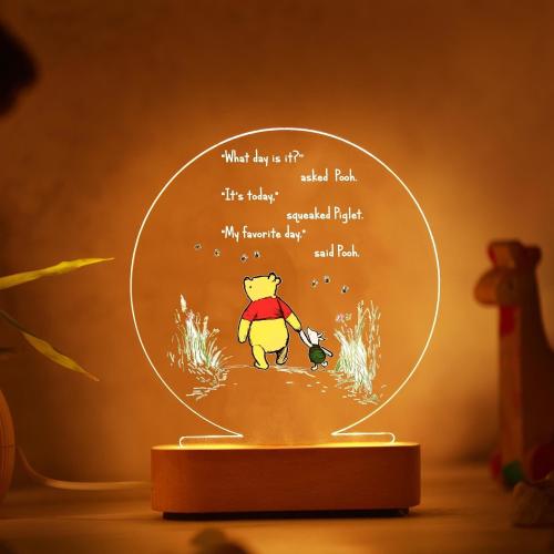 Personalized Pooh Bear Acrylic Night Light, Winnie The Pooh Plaque,Baby LED Night Lamp,Light Up Sign for Kids,bedside lamp,Baby Gifts Birth