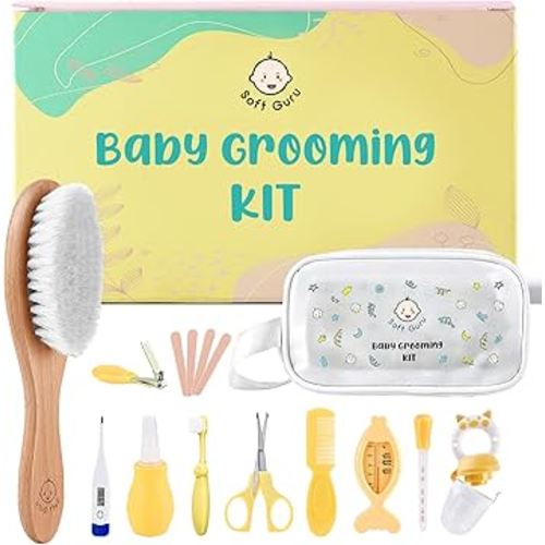 Baby Grooming Kit for Healthcare and Personal Care | Nursery Essentials for Newborns Gift Set | Includes Thermometer, Nail Clippers, Soft Brush & Baby Shower Items.