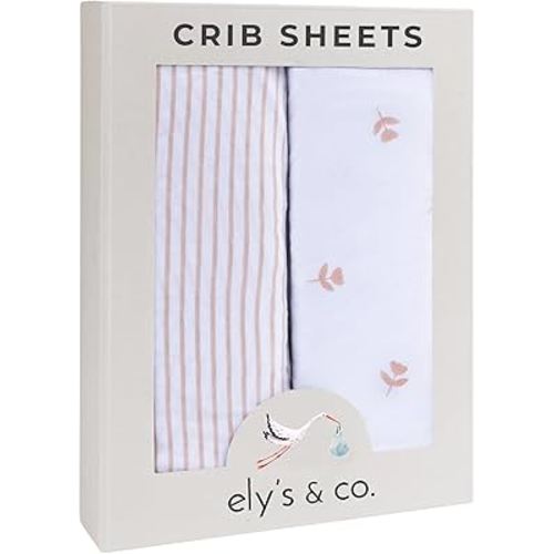 Ely’s & Co. Crib Sheets Baby Girl Fitted Crib Mattress Sheet Set, 2 Pack, 100% Jersey Knit Cotton, Infant and Toddler Nursery Bedding, Pink Tulip Collection, 28” x 52”