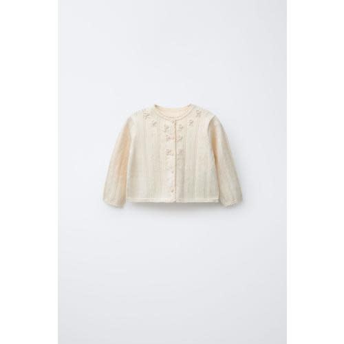 OPENWORK AND EMBROIDERED KNIT CARDIGAN - Ecru | ZARA United States