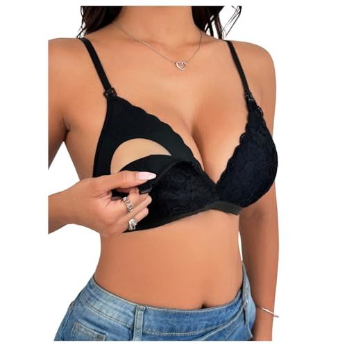 MakeMeChic Women's Nursing Bras for Breastfeeding Bodily Lace Sheer Maternity Lingerie Bralette