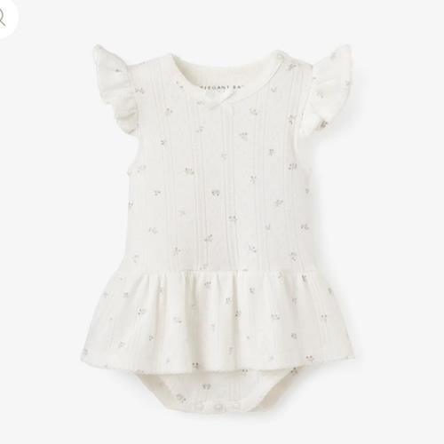 White Floral Organic Cotton Pointelle Baby Bubble Romper