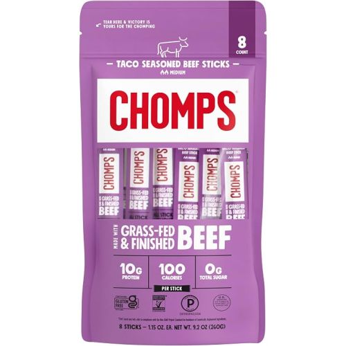 Chomps Grass-Fed and Finished Taco Beef Stick 8 Count, 1.15 OZ