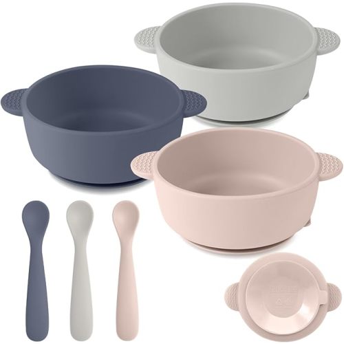 Silicone Baby Feeding Set, 3 Pack Baby Bowls with Suction and 3 Pack Baby Spoons for Babies Toddlers Kids, BPA Free, Baby Utensils Feeding Supplies, Microwave and Dishwasher Safe