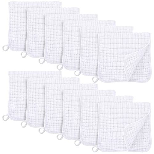 Muslin Burp Cloths for Baby 100% Cotton Burping Cloths for Boys Girls Large 20''X10'' Extra Soft and Absorbent 12 Pack - White