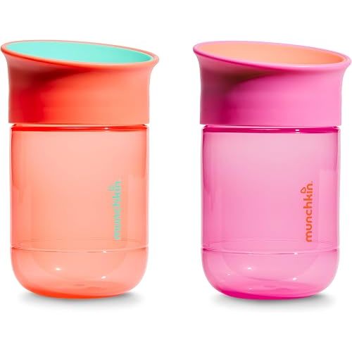 Munchkin Miracle 360 Sippy Cup for Toddlers, 10oz, 2 Pack, Coral/Purple
