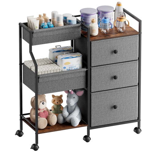 pulatree 3 Tier Diaper Organizer Changing Table with Dividers Drawers Nursery Baby Storage
