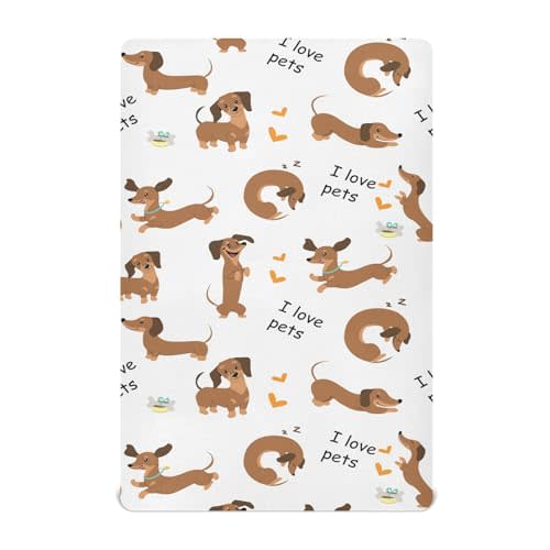 Crib Sheets for Boys Dachshund Dogs Toddler Baby Girl Sheets for Crib,Neutral Mini Crib Nursery Mattress Sheets Fitted,Crib Mattress 52 * 28 * 9In