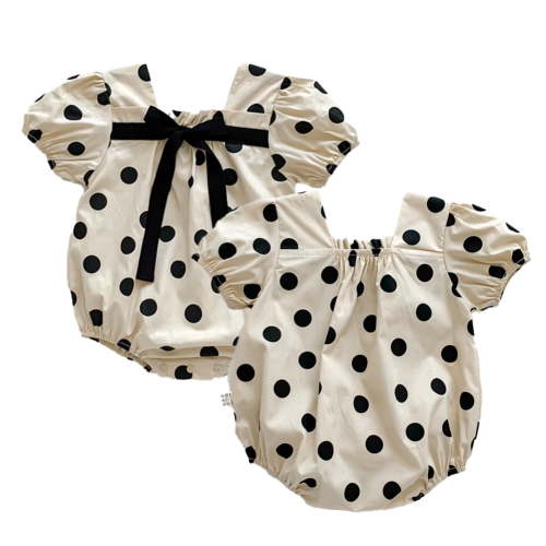 LYMAYTER‌ 3-24M‌‌‌ Infant Newborn Baby Girl Summer Romper Polka Dot Bow Detail Essential One-Piece