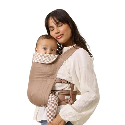 Solly Baby Soft Buckle Carrier, Buttery Soft Baby Carrier Infant to Toddler 10-45 Lbs., Ergonomic Design, Lightweight & Breathable Linen, Front & Back Carry, Baby Carrying Essential, Almondine Chequer