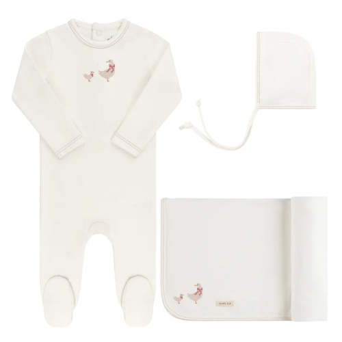 Ely's And Co Pink Cross Stitch Duckling Footie Set