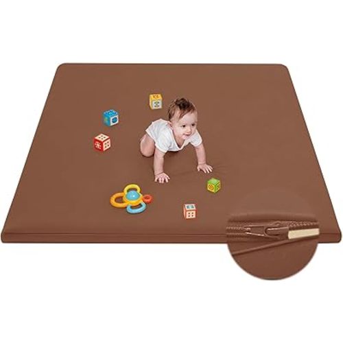 Waterproof Baby Play Mat for Floor Memory Foam 50 * 50 Cushion Playpen Playmat Tummy Time Crawling Mat Nursery Rug Thick Pad Create Soft & Safe Area for Infants,Toddler,Kids,Chestnut