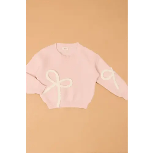 Briar Braided Bow Sweater in Pink & Ivory | AS Kids