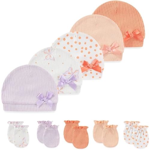 10 Pieces Newborn Baby Cotton Cap and Mitten Sets
