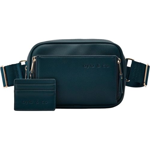 AYLA & CO Women's Fanny Pack Adjustable Belt Bag with Crossbody Style, Magnetic Pocket, Key Leash, and Charging Pocket, Regular Strap 32-46 Inch, Peacock