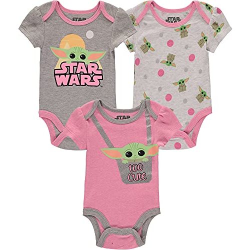 Happy Threads baby-girls Baby Yoda Creeper Bodysuit 3 Pack