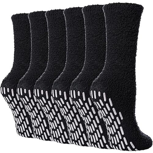 FNOVCO Non Slip Socks for Women Winter Warm Cozy Fuzzy Slipper Socks Soft Fluffy Hospital Socks with Grips