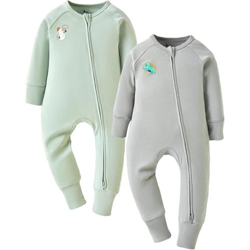 (12-18m) Baby 2-Pack Long Sleeve Romper with Zipper for 0-24 Months