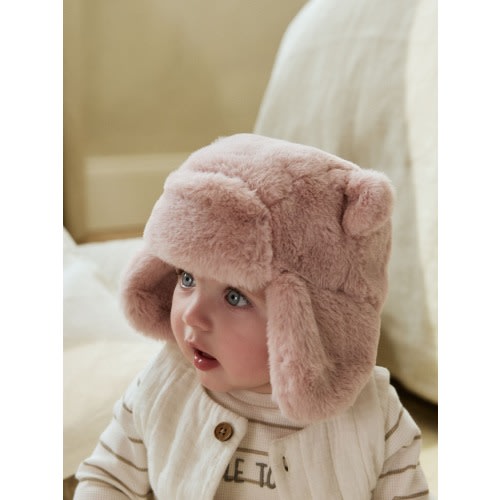 Pink Faux Fur Bear Baby Trapper Hat (0mths-2yrs)