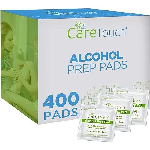 Care Touch Alcohol Wipes Individually Wrapped - Prep Pads with 70% Isopropyl Alcohol, Great for Home, Medical & First Aid Kits Sterilized, Antiseptic 2-Ply Swabs 400 Count