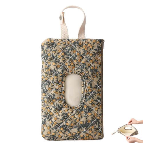 Quilted Floral Hanging Baby Wipe Pouch - Portable Mommy Bag for Wipes & Diapers, Refillable Wet Wipes Bag & Diaper Wipe Pouch, Compact Wipes Holder for Diaper Bag (Beige)