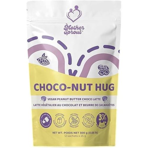 Mother Sprout Choco-Nut Hug – Vegan Lactation Drink Mix (Peanut Butter Choco Latte Flavor) for Breastfeeding, Support Breast Milk Supply, 12 Servings