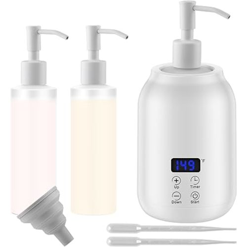 Massage Oil Heater Warmer,with ℃/℉ Switchable Display, Two Oil Dispenser Bottle，Constant Temperature,Body Oils Heater for Spa, Salon and Barber Shops,White