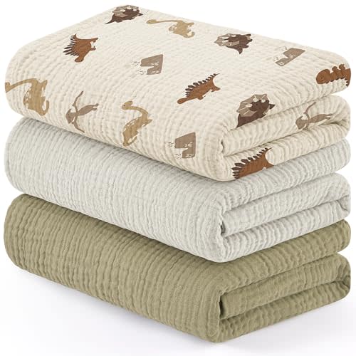 Susurration Muslin Receiving Blanket,100% Cotton Swaddle Blankets for Newborn Soft Thin Swaddle for Unisex Newborn 38x40inch (Dinosaurs)