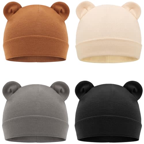 DRESHOW BQUBO 4 Pieces Baby Beanie Newborn Toddler Soft Cute Knit Hat Hospital Hats for Baby Boys Infant Cap Beanies