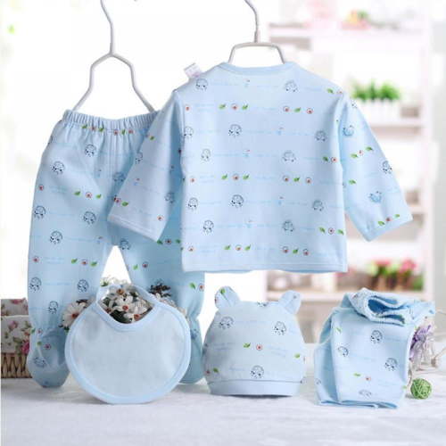 5PCS Newborn Layette Set Infant Boys Girls Baby Cotton Clothes 0-3M Tops Hat Pants Suit Essentials Outfit Sets