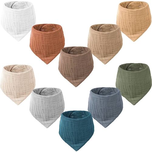 Konssy Muslin Baby Bibs 10 Pack Baby Bandana Drool Bibs 100% Cotton for Unisex Boys and Girls, Soft Absorbent Set for Teething and Drooling